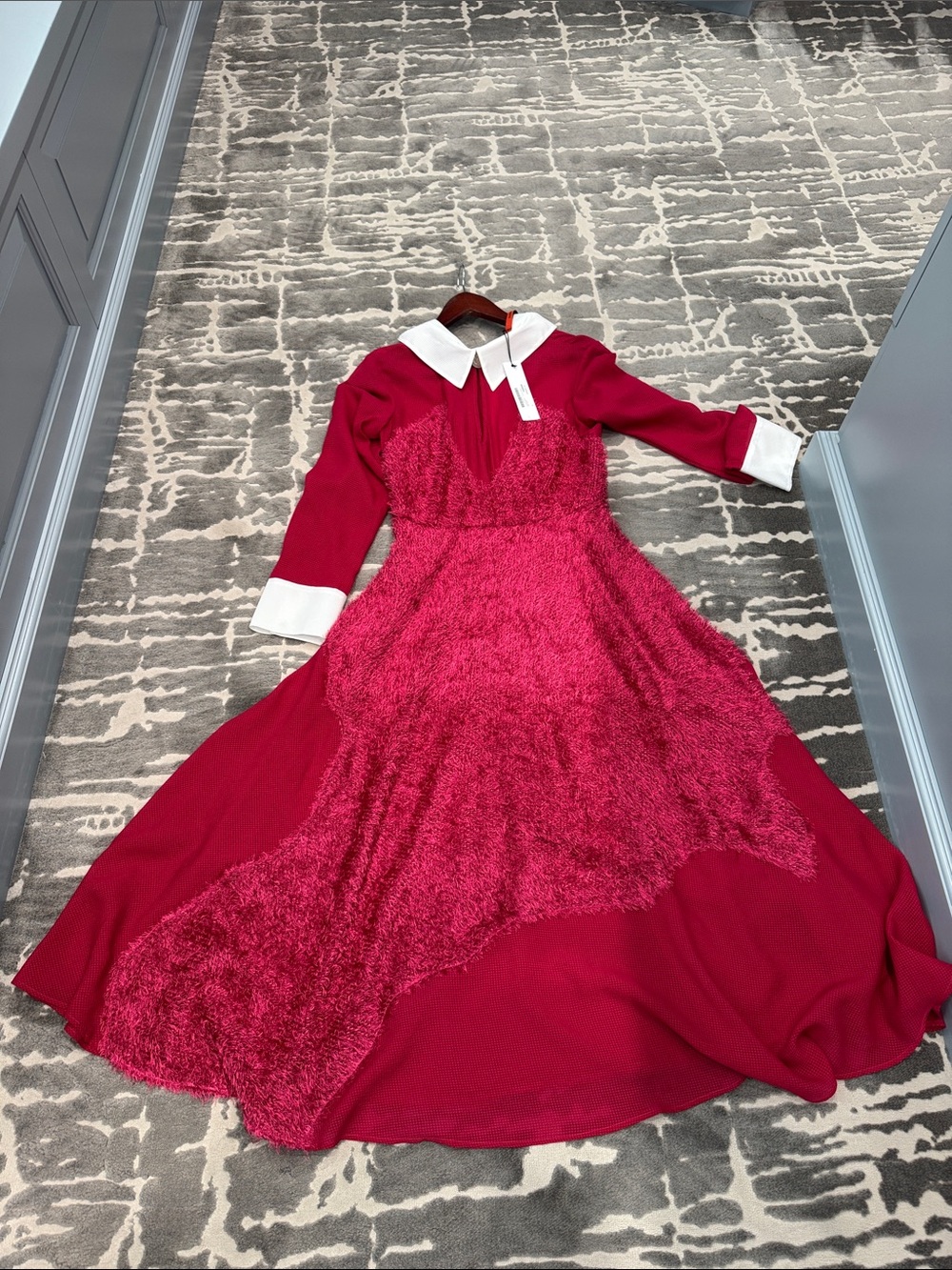Thebe Magugu Womens Red Long-Sleeve A-Line Dress with White Collar